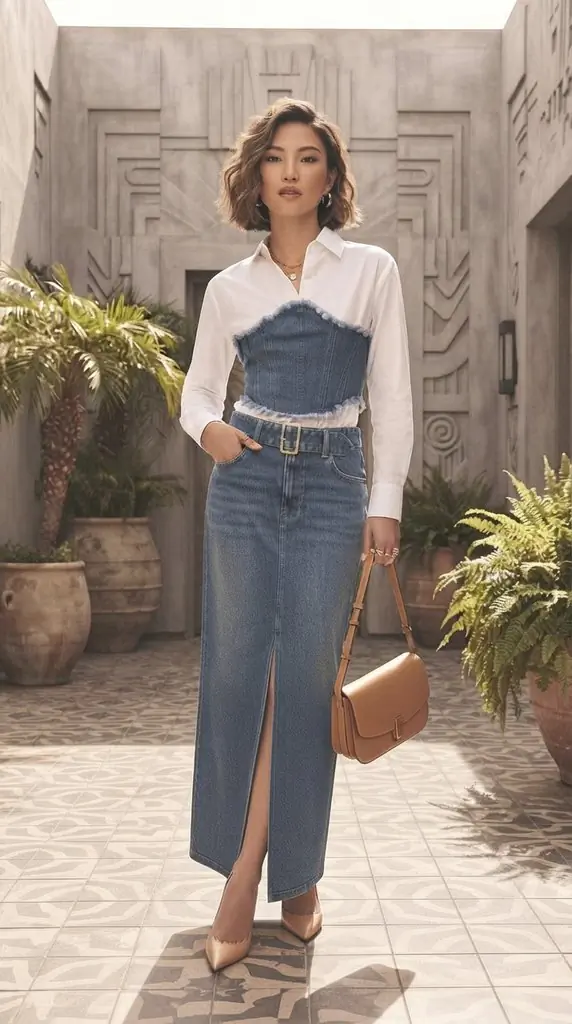 Chic Denim Maxi Skirt Outfit Inspiration and Layered Looks