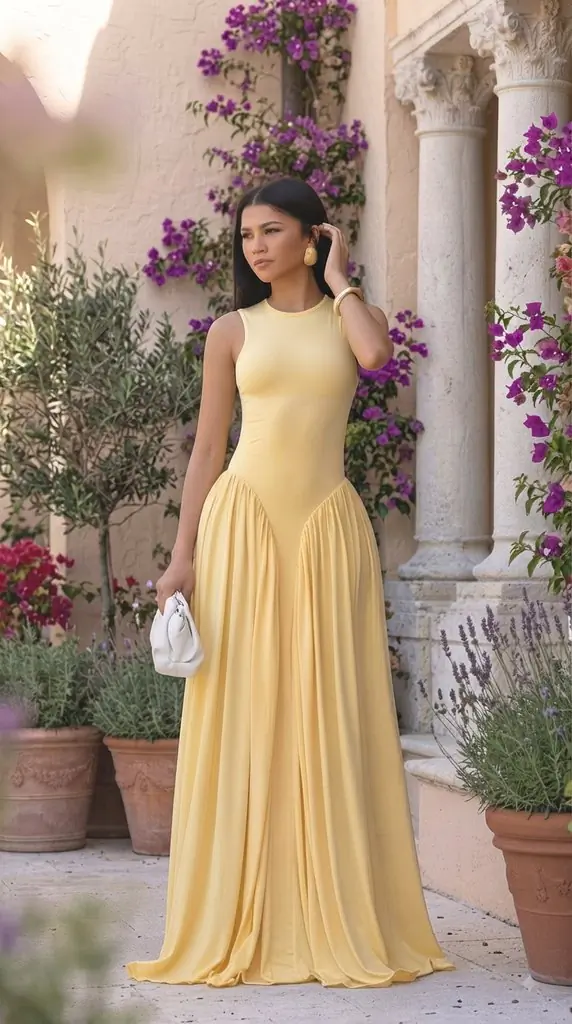 Yellow Drop Waist Maxi Dress Sleeveless Summer Casual Outfit Ideas