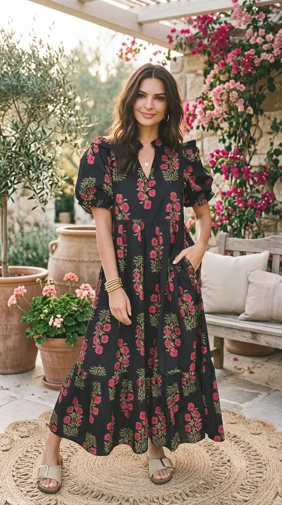 Chic Black and Pink Block Print Maxi Dress Outfit Ideas