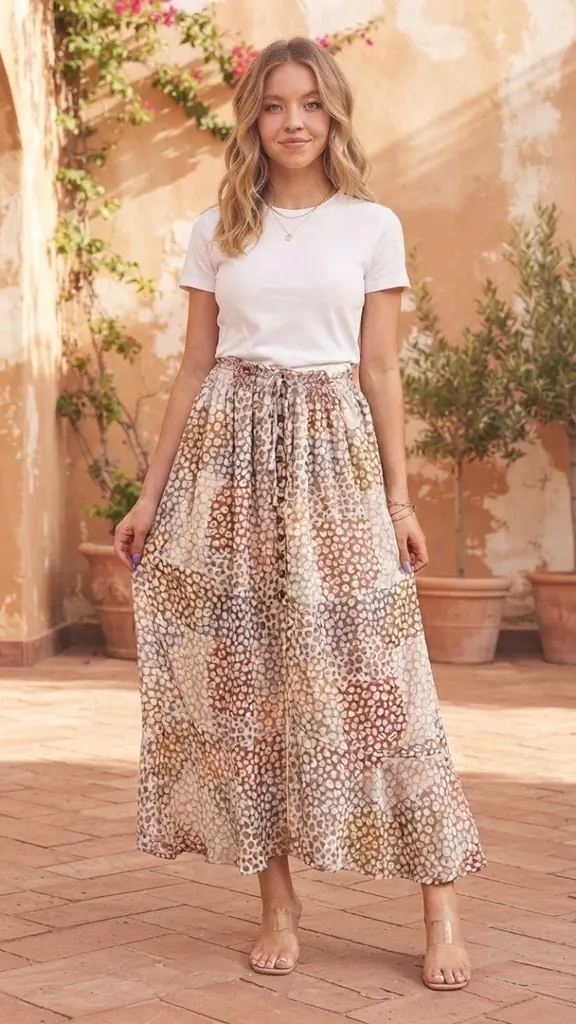 Floral Buttoned Front Slit Skirt