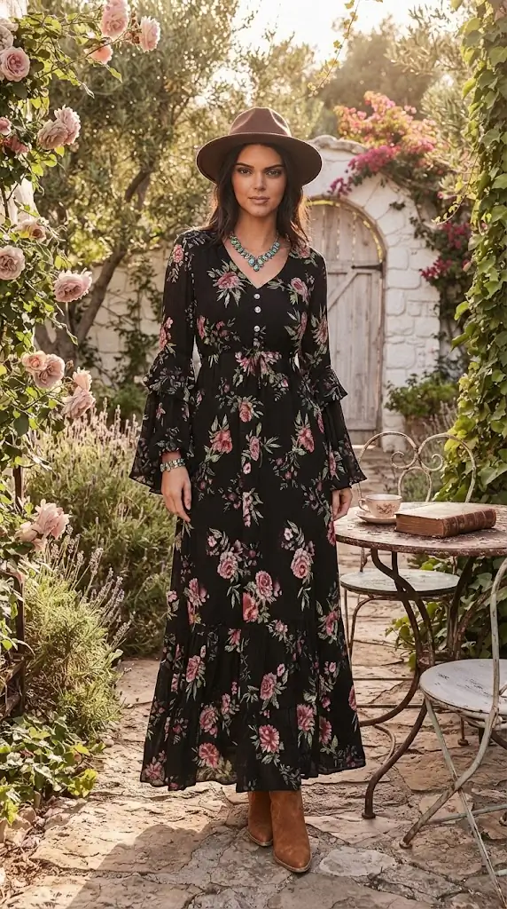 Plus Size Floral Flare Sleeve Dress | Boho Maxi Outfit Inspiration