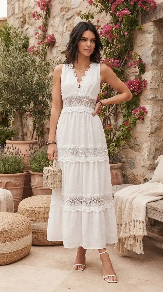 Full Size Lace Detail Tie Back Sleeveless Tiered Dress Plus Size
