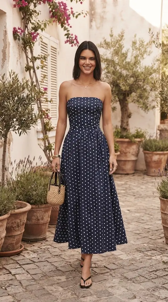 Polka Dot Tube A-Line Dress Outfit Idea