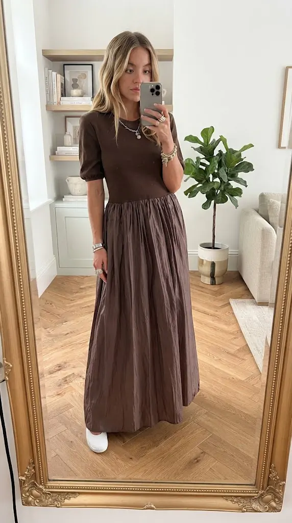 Short Sleeve Knit Top Patchwork Pleated Dress