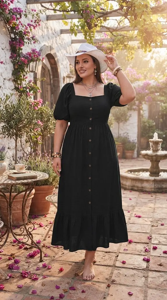 Plus Size Ruffled Hem Square Neck Short Sleeve Dress | Casual Maxi Outfit