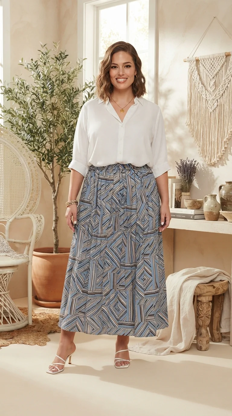 Plus Size Geometric Pleated Skirt | Chic Maxi Skirt Outfit Ideas