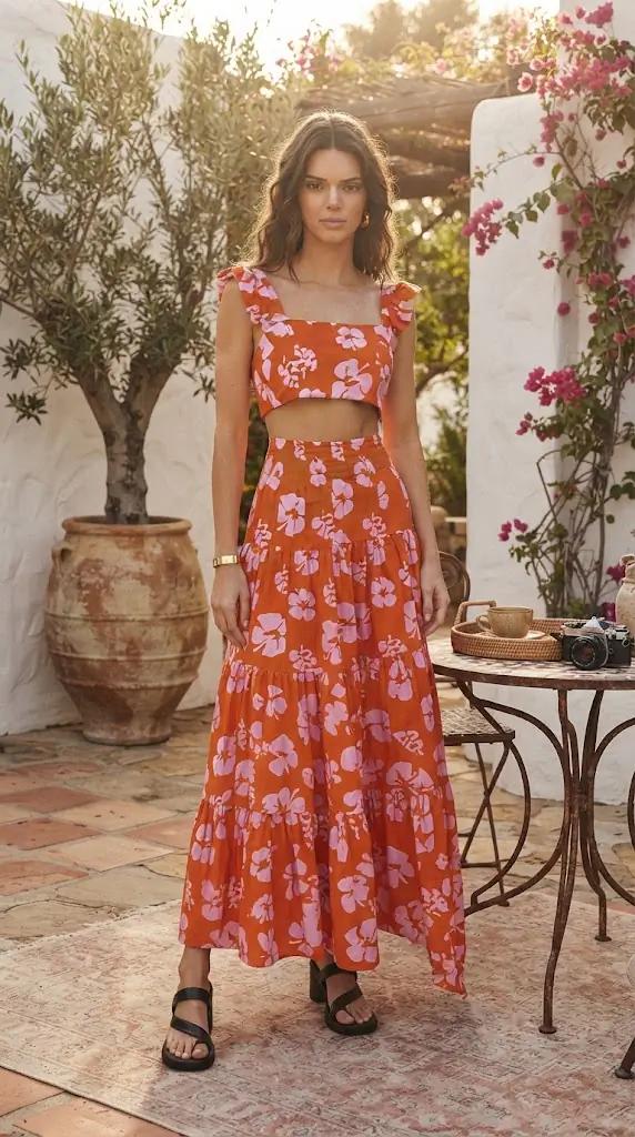 Crop Top and Tiered Maxi Skirt Set | Summer Resort Outfits