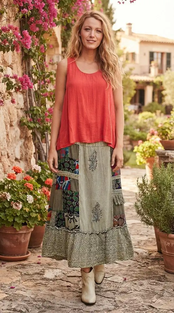 POL Printed Patchwork Embroidered Ruffled Skirt | Bohemian Festival Outfit Ideas