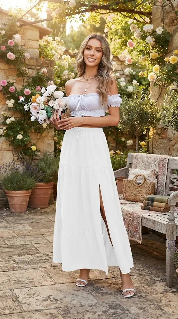 Full Size Slit Maxi Skirt Plus Size | White Summer Outfit Aesthetic