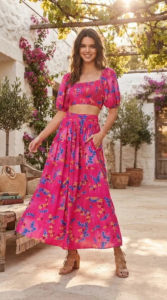 Davi & Dani Printed Smocking Waistband Ruffled Maxi Skirt | Vibrant Pink Outfit Inspo