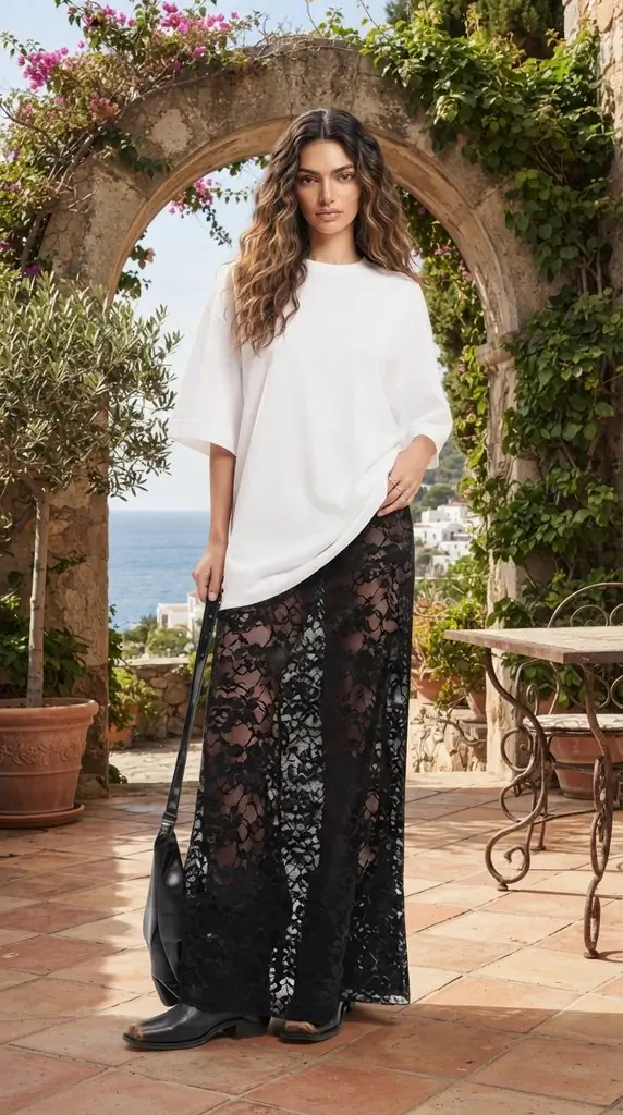 Lace Maxi Skirt | Edgy Street Style Outfit Ideas