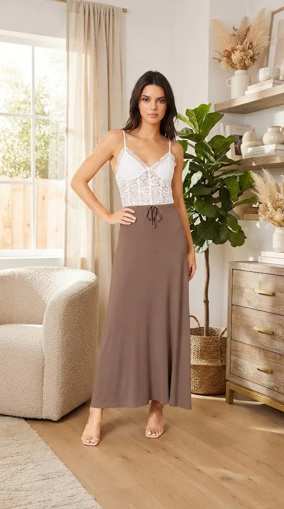 Double Take Full Size Soft Rayon Drawstring Waist Maxi Skirt