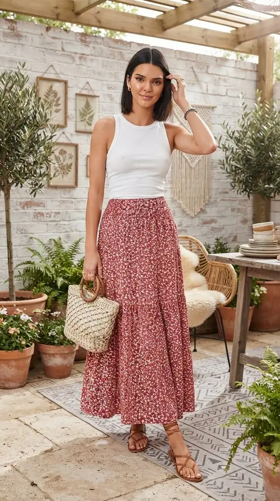 Plus Size Floral Print Tiered Skirt | Summer Maxi Skirt Outfit