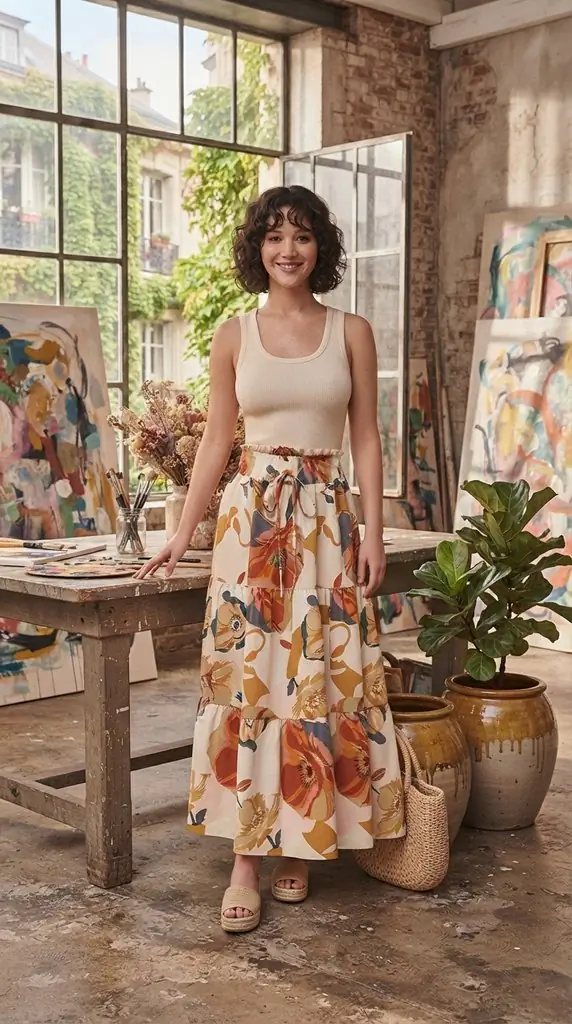 Full Size Floral Print Tiered Skirt Plus Size | Boho Chic Maxi Outfit Ideas