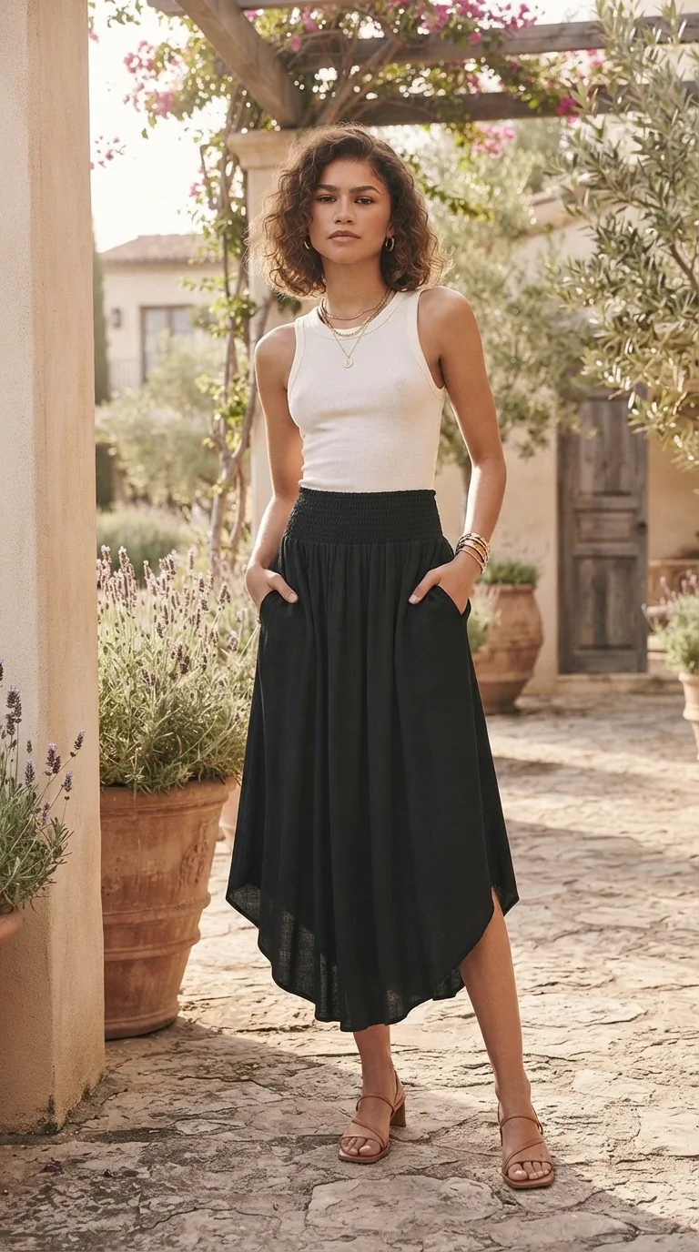 Zenana Woven Crinkle Smocked Waist Maxi Skirt W Pockets | Boho Outfit Ideas