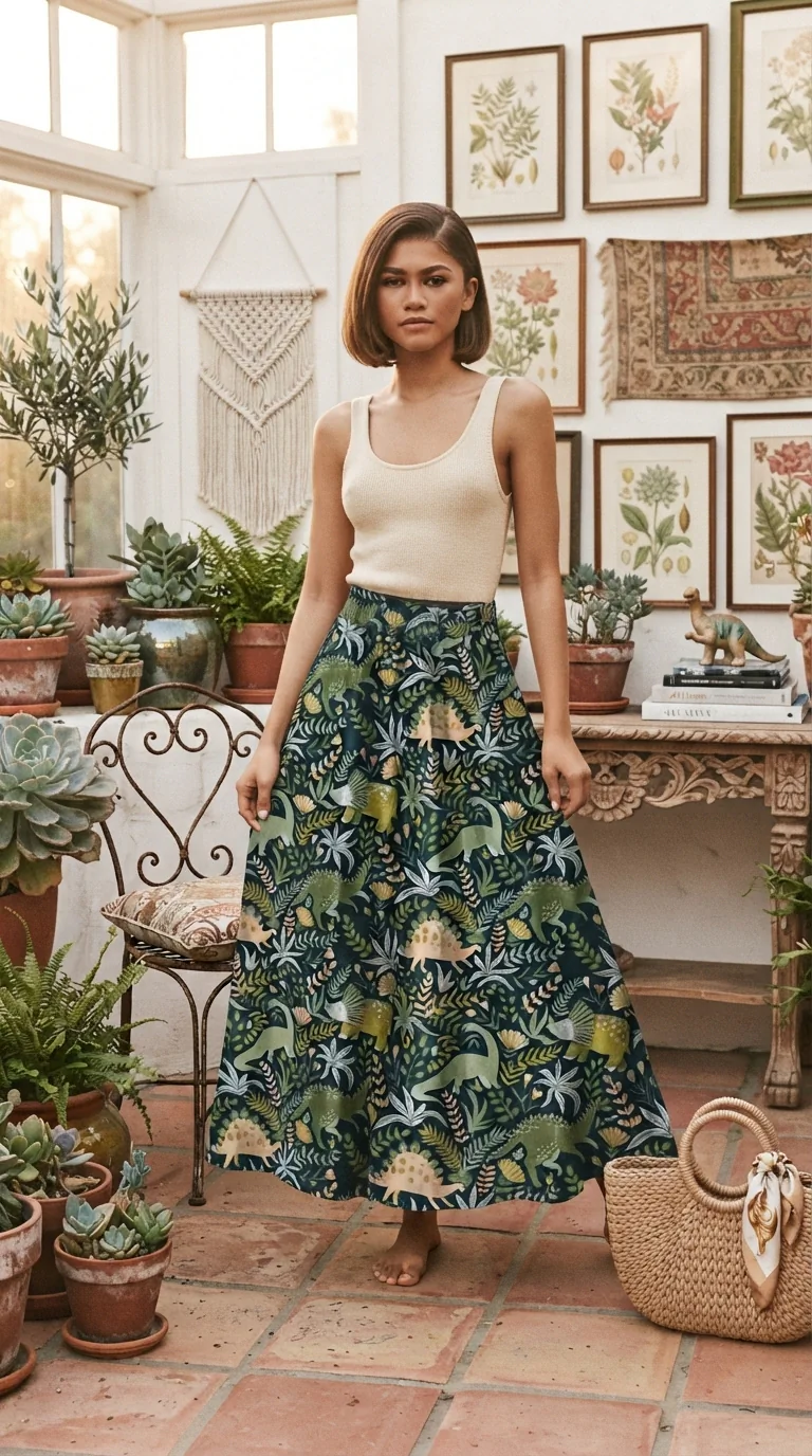 Printed Elastic Waist Skirt Outfit Ideas for Casual Wear