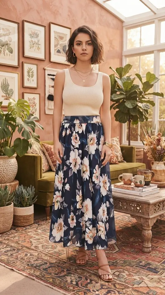 Full Size Floral Tie-Waist Skirt Outfit Ideas for Summer