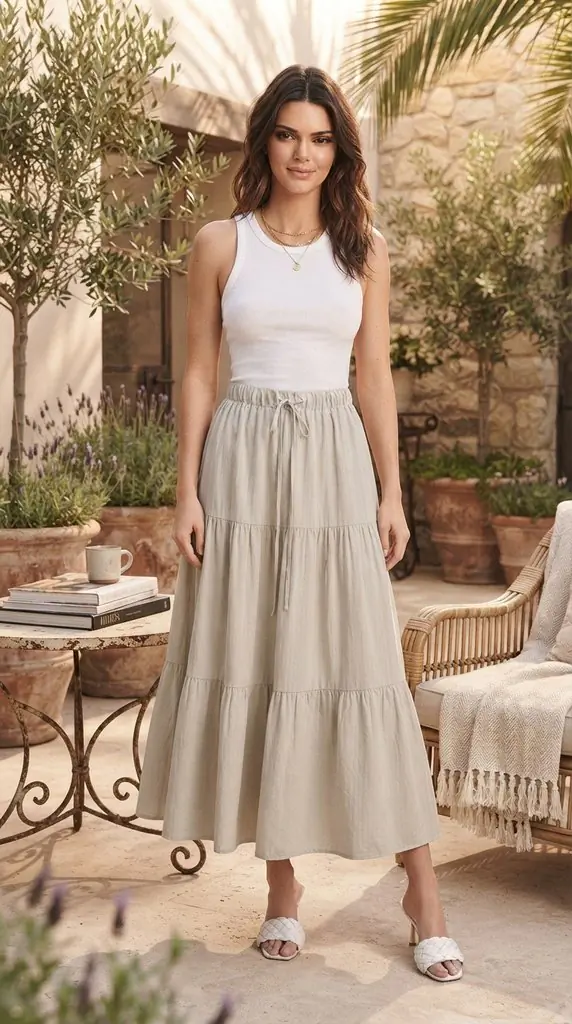 ADORA Drawstring Waist Crinkle Maxi Skirt | Neutral Outfit Ideas