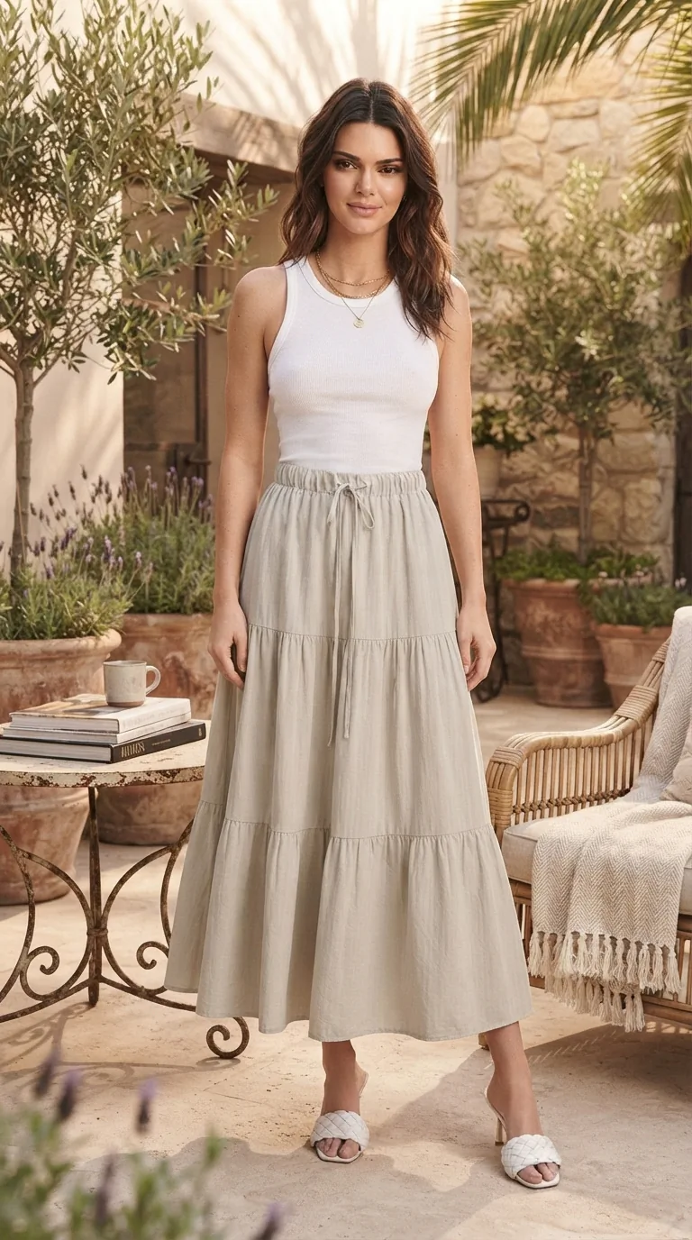 ADORA Drawstring Waist Crinkle Maxi Skirt | Neutral Outfit Ideas