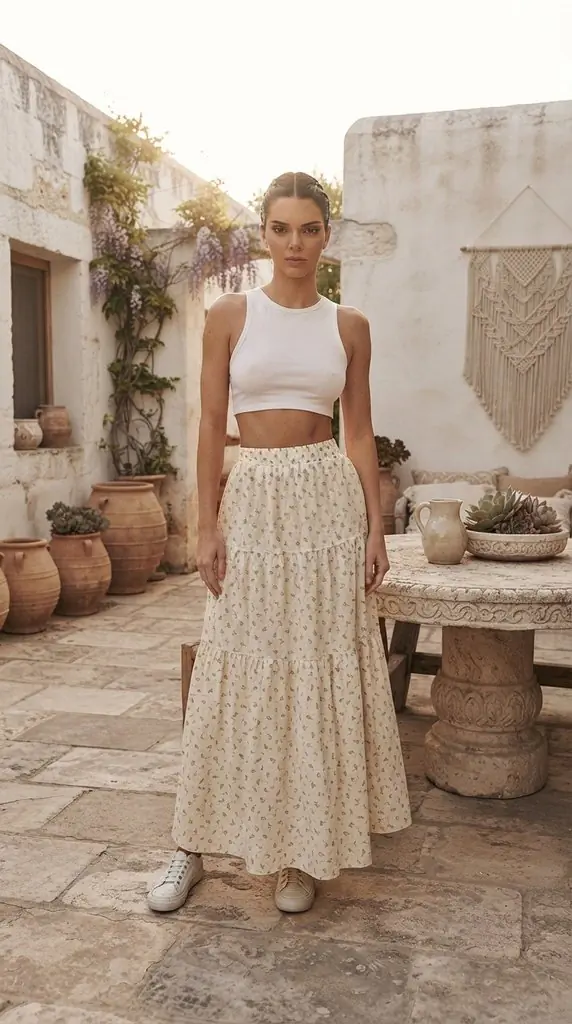 Floral Print Tiered Flowy Maxi Skirt | Casual Summer Outfit