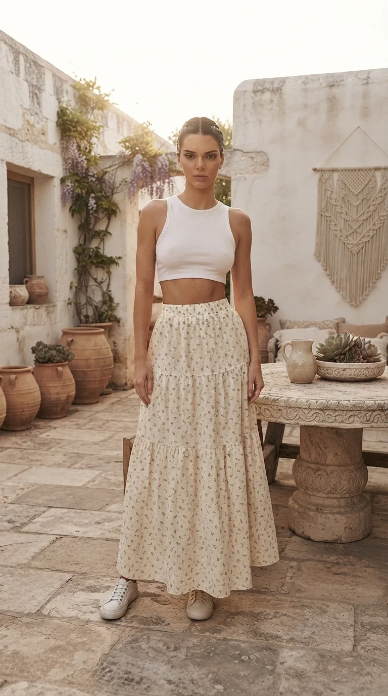 Floral Print Tiered Flowy Maxi Skirt | Casual Summer Outfit