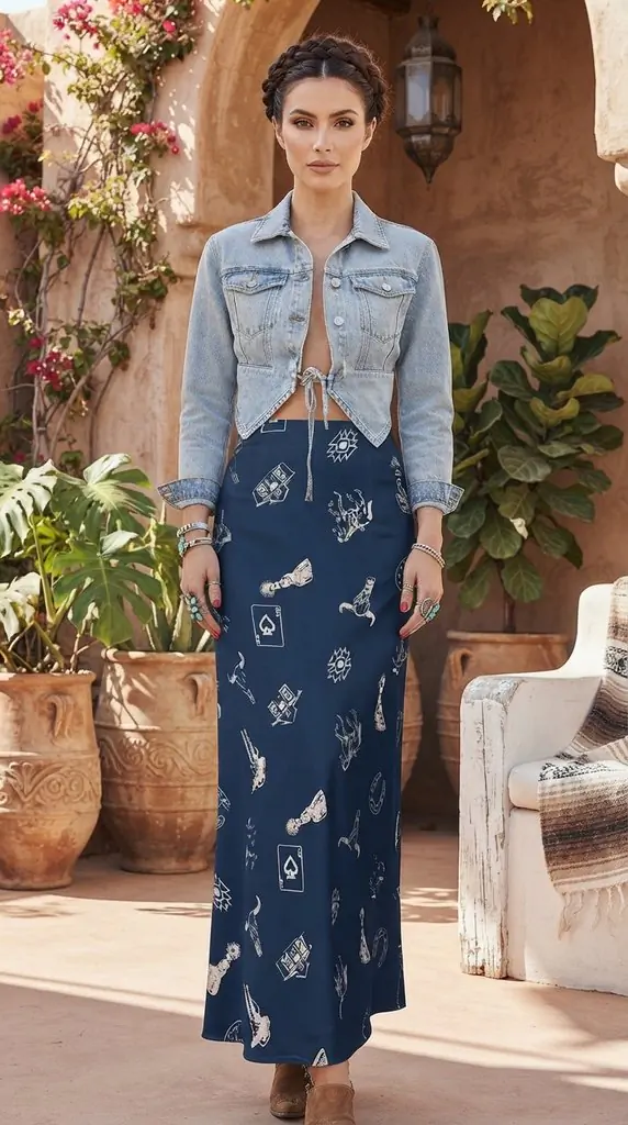 Western Print Satin Maxi Skirt | Country Chic Outfit Ideas