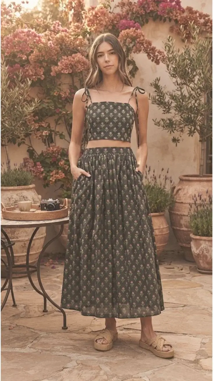 MABLE Floral Crop Top and Maxi Skirt Set | Vacation Outfits