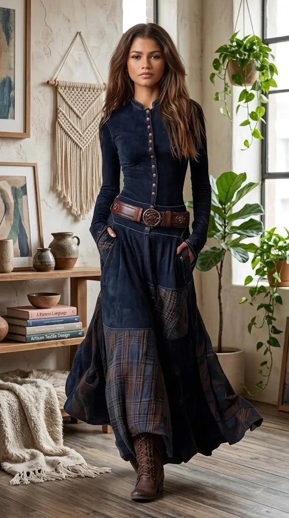Full Size Plaid Button Front Long Sleeve Dress Plus Size | Trendy Maxi Outfit