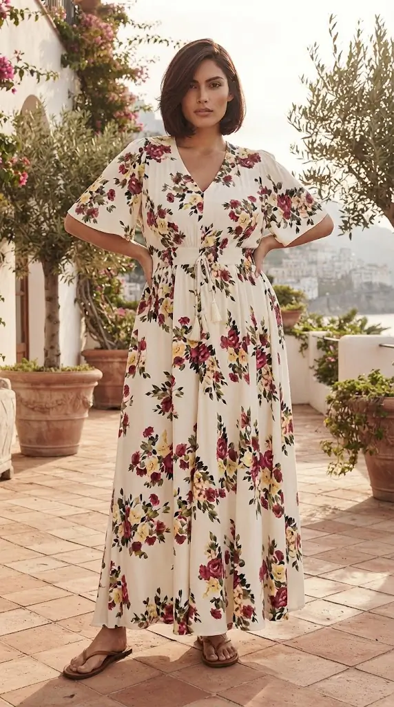 Plus Size Floral Flutter Sleeve Maxi Dress with Button Front – Flattering Outfit
