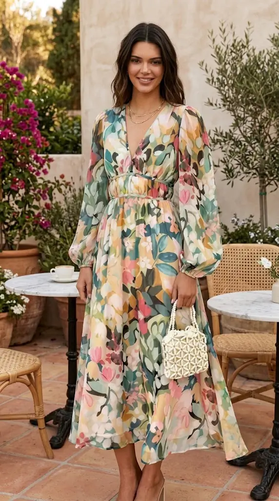 Floral Print Long Sleeve Midi Dress | Elegant Watercolor Floral Midi Outfit Ideas
