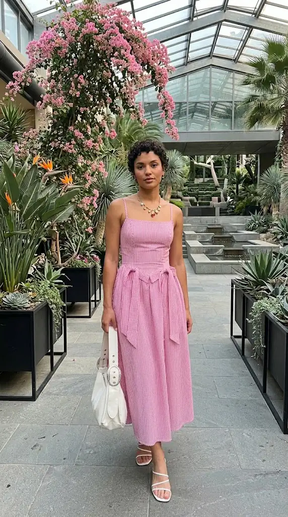 Bow Detail Midi Cami Dress | Chic Pink Striped Summer Outfit Idea
