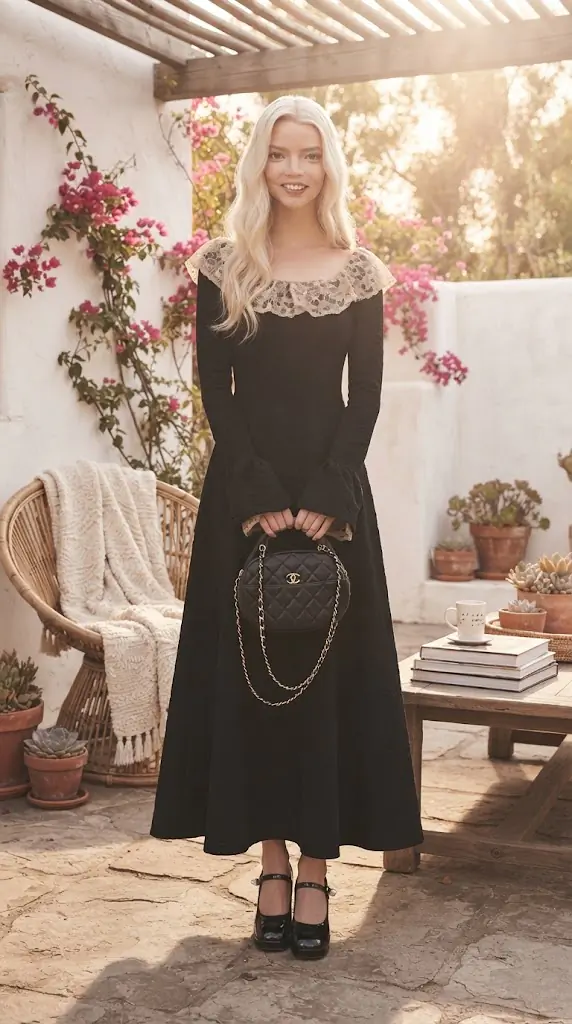 Lace Collar Long Sleeve Dress | Vintage Maxi Outfit