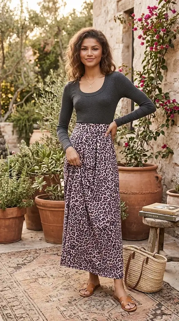 Leopard Round Neck Maxi Dress