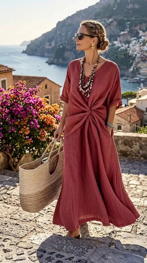 Twist Front V-Neck Half Sleeve Dress