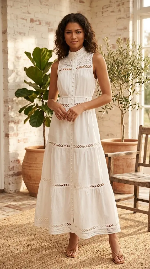 Hollow Out Sleeveless Midi Dress – Elegant White Outfit Ideas