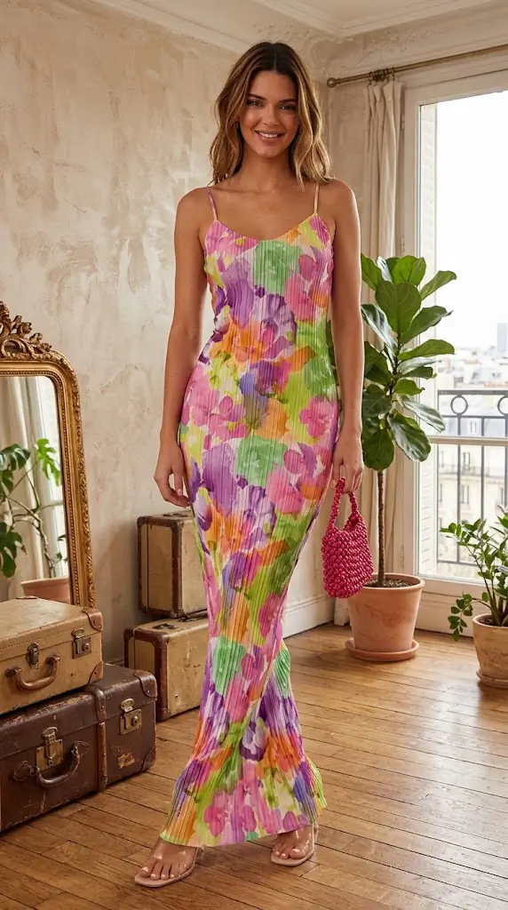 Backless Printed Maxi Cami Dress – Vibrant Floral Long Dress Style