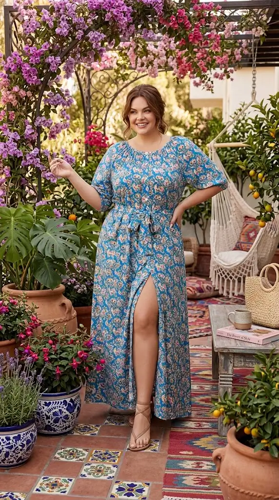 Plus Size Floral Print Maxi Dress with Side Slit | Summer Vacation Outfit