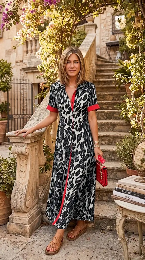 Leopard Print Button-Down Dress with Contrast Trim | Chic Resort Outfit Idea