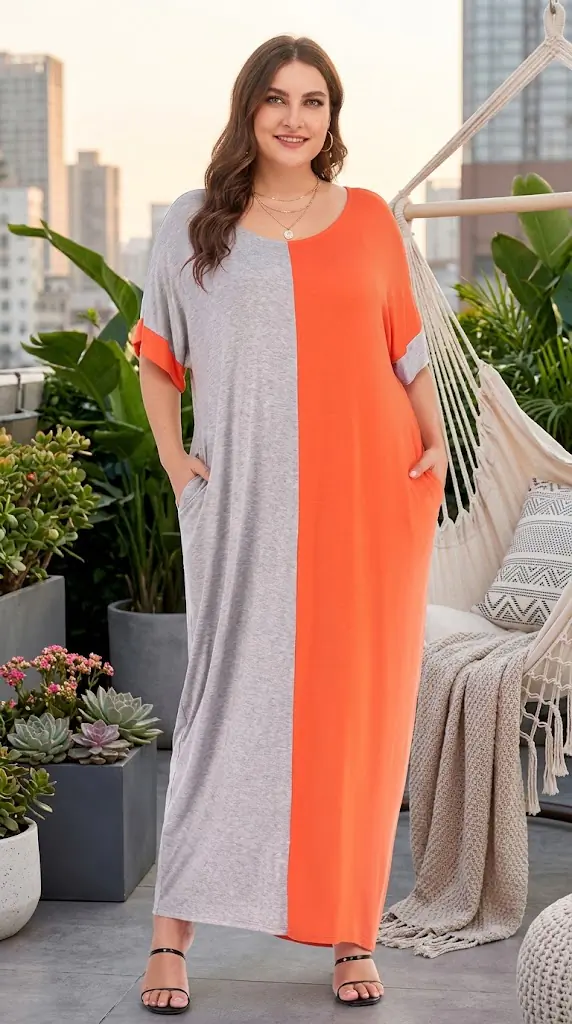 Plus Size Color Block Tee Dress with Pockets | Casual Summer Maxi Outfit