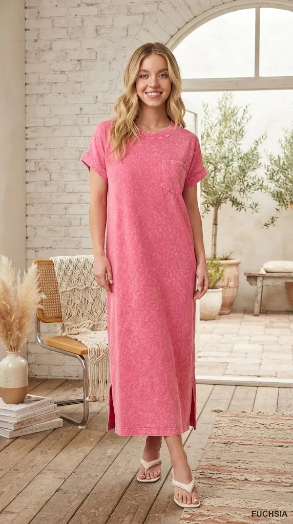 Zenana Washed Exposed Seam Short Sleeve T-Shirt Dress