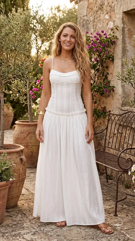 Ruched Spaghetti Strap Maxi Dress | Flattering White Drop Waist Outfit