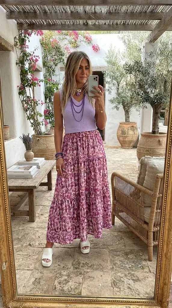 Ribbed V Neck Tank Floral Contrast Patchwork Dress | Chic Summer Maxi Outfit