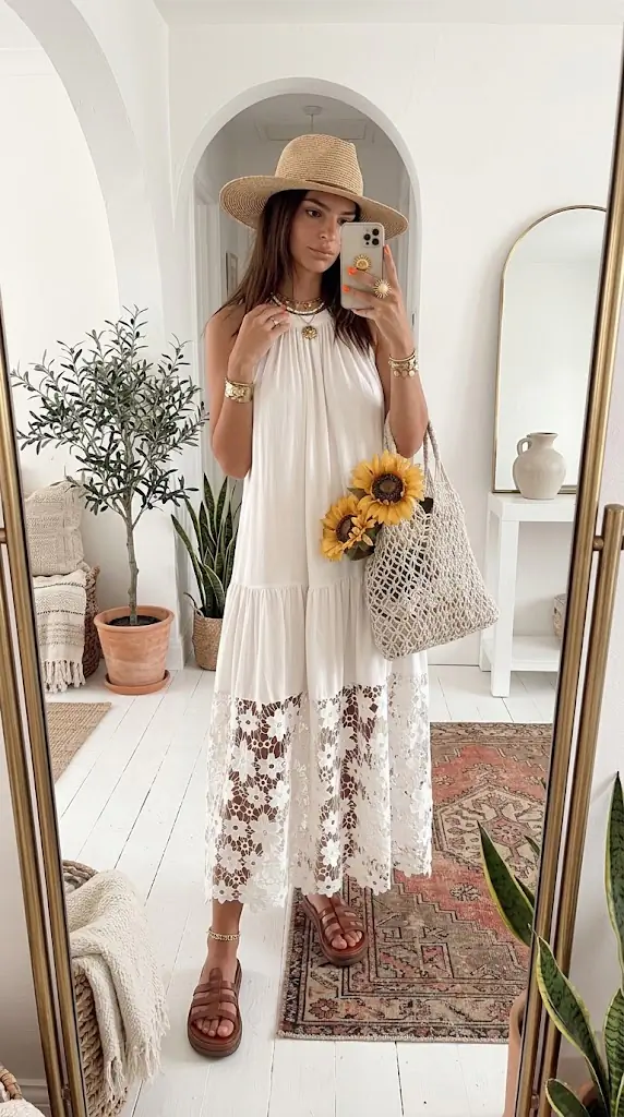 Twisted Slit Skirt Style: Bohemian White Maxi Dress Inspiration