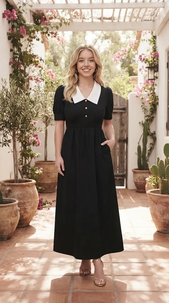Plus Size Contrast Collar Short Sleeve Dress