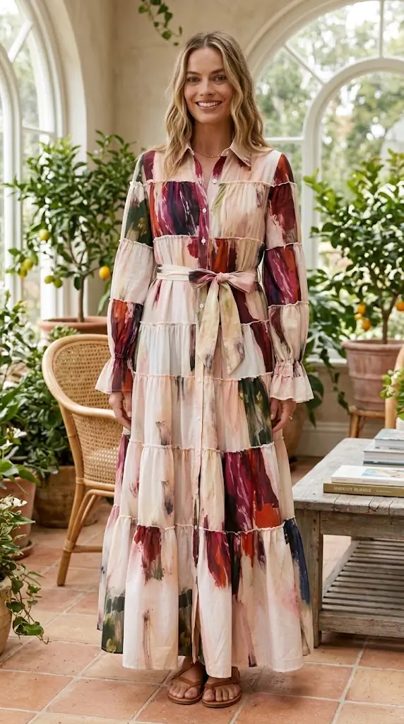 Tiered Tie Waist Maxi Dress
