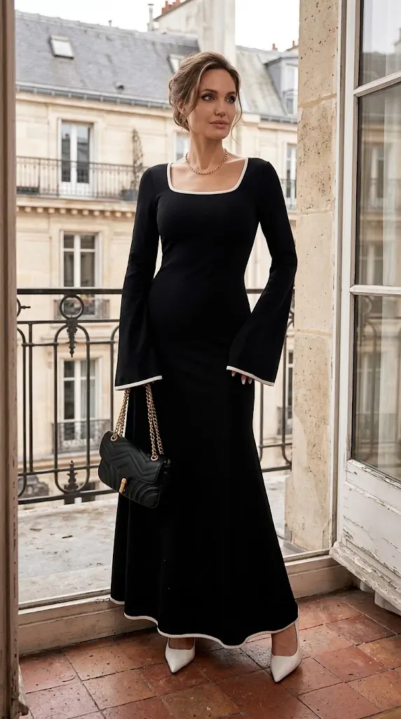 Square Neck Flare Sleeve Maxi Dress