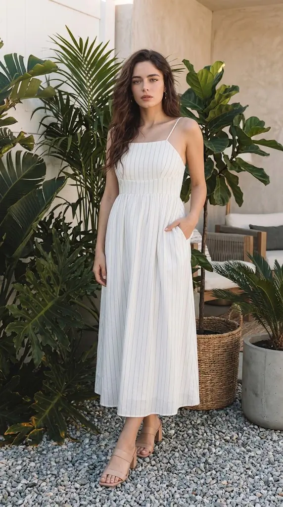 Stripe Square Neck Cami Dress with Pockets | Summer Linen Maxi