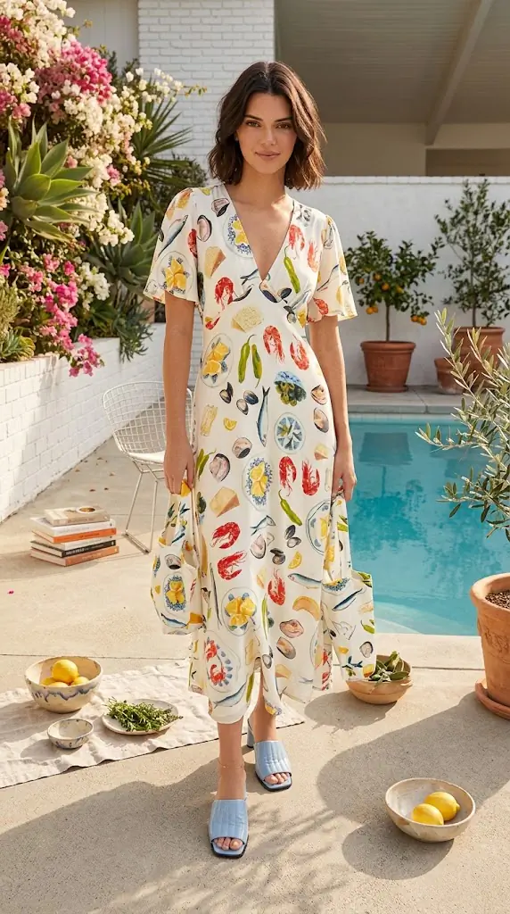 Printed V-Neck Short Sleeve Dress – Chic Mediterranean Vibe