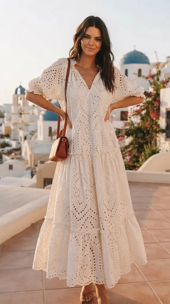 Tie Neck Half Sleeve Tiered Dress | Vacation Maxi Style