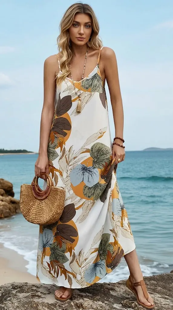 Printed Spaghetti Strap Maxi Dress | Summer Vacation Outfit